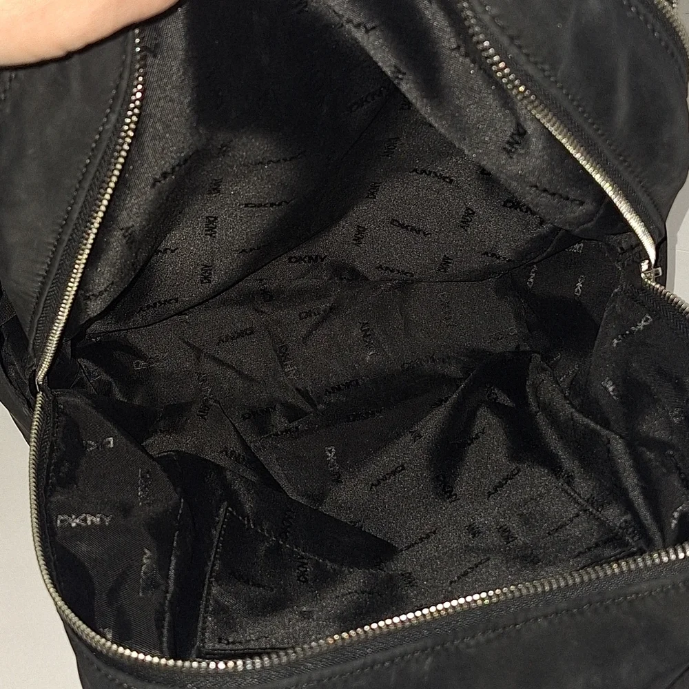Dkny Black Faux Leather Soft Zip Multi Compartment Sport Backpack Guitar Strap